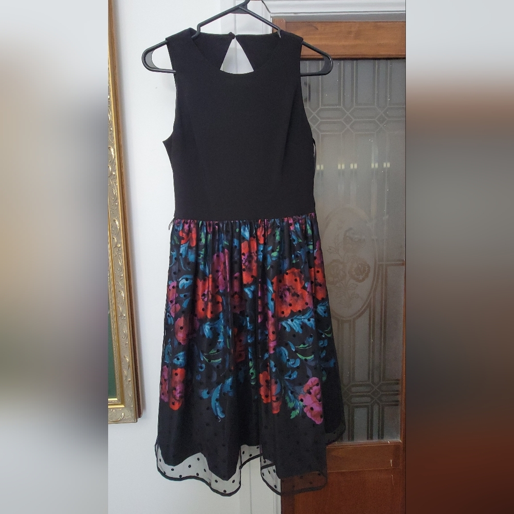 Eliza J Black Dress with Colorful Floral Design